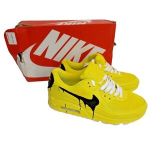 Custom Nike Air Max 90 Sneakers - Yellow Black Drip - Hand-Painted - Ladies 9.5
